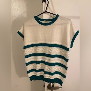 Vintage White and Teal Striped Knit Top